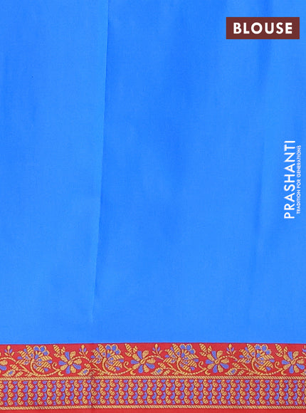 Semi banarasi katan saree cs blue and red with plain body and zari woven border