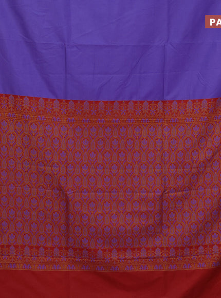 Semi banarasi katan saree lavender shade and red with plain body and zari woven border