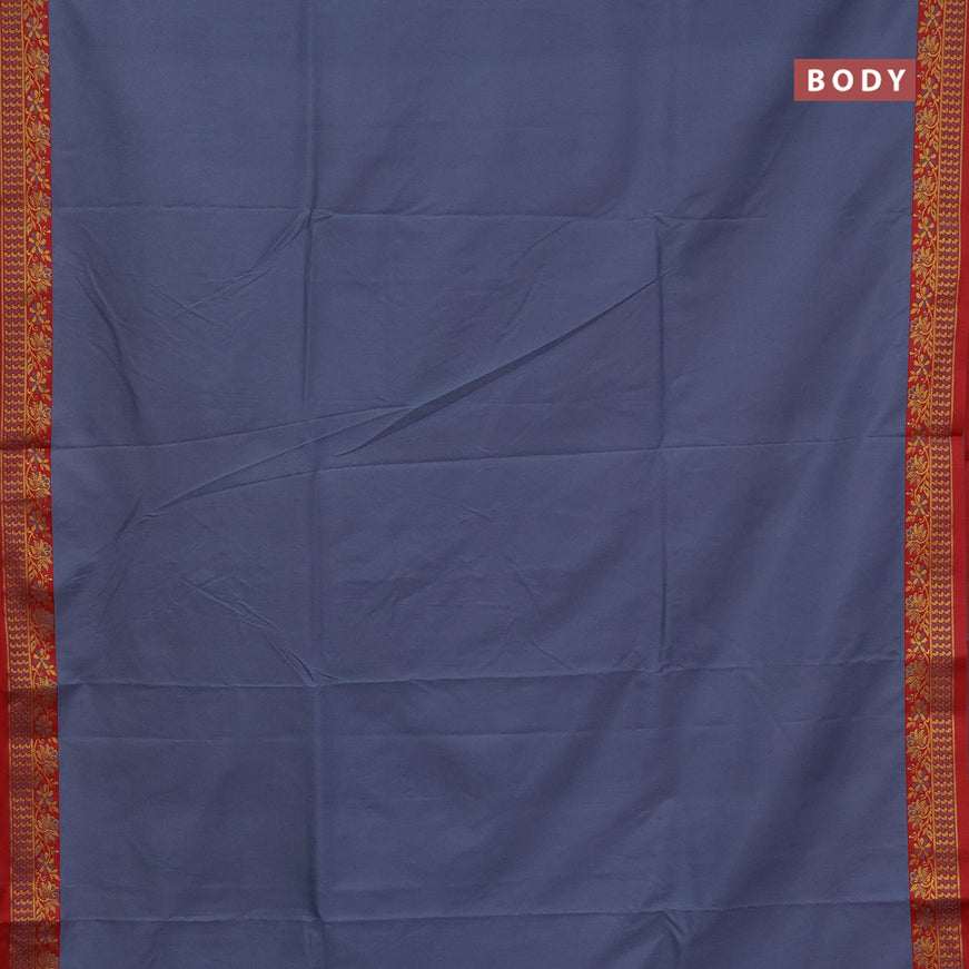 Semi banarasi katan saree grey and red with plain body and zari woven border