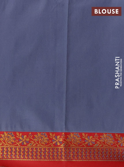 Semi banarasi katan saree grey and red with plain body and zari woven border