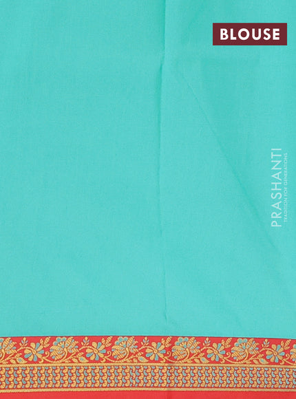 Semi banarasi katan saree teal green and red with plain body and zari woven border