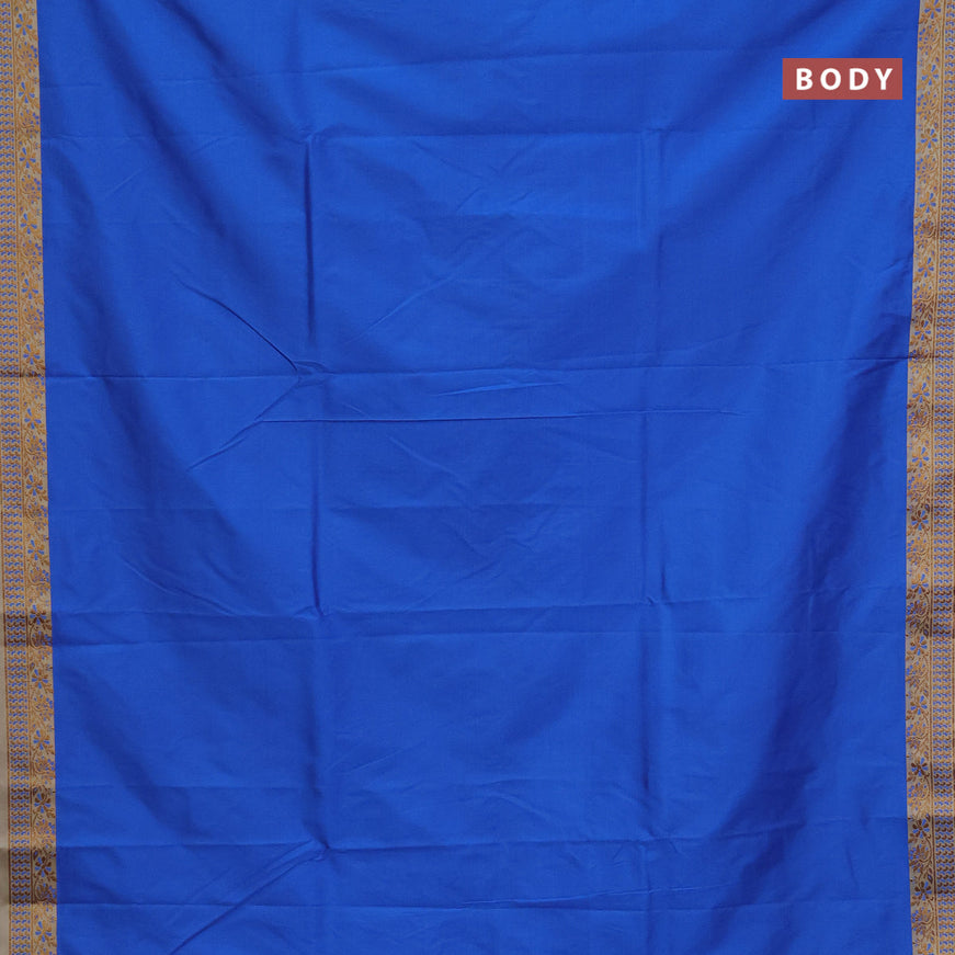 Semi banarasi katan saree cs blue and beige with plain body and zari woven border