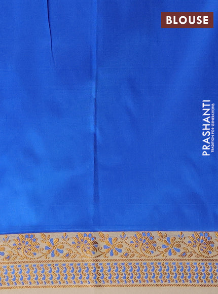 Semi banarasi katan saree cs blue and beige with plain body and zari woven border