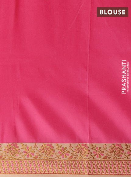 Semi banarasi katan saree pink and sandal with plain body and zari woven border