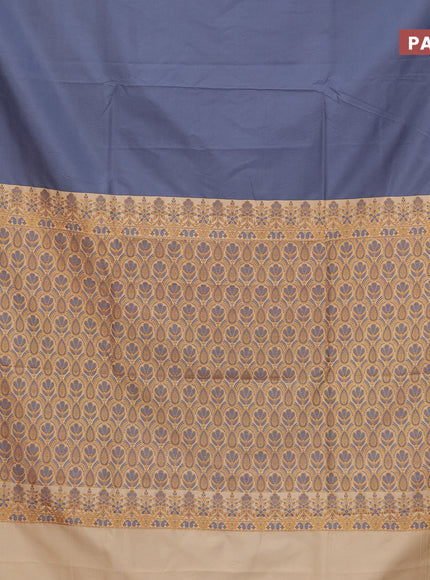 Semi banarasi katan saree grey and beige with plain body and zari woven border