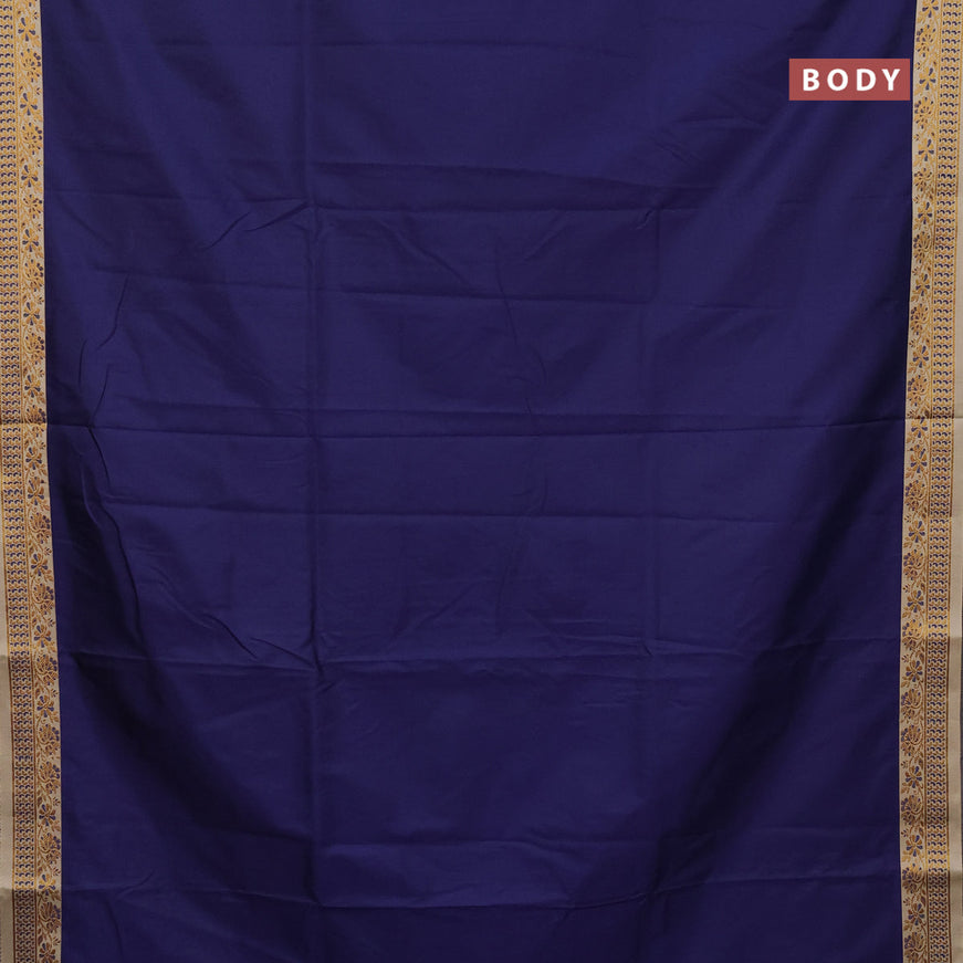 Semi banarasi katan saree navy blue and beige with plain body and zari woven border