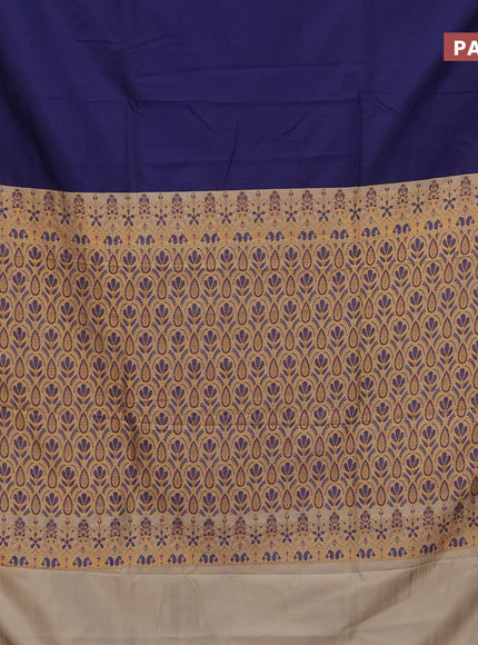 Semi banarasi katan saree navy blue and beige with plain body and zari woven border