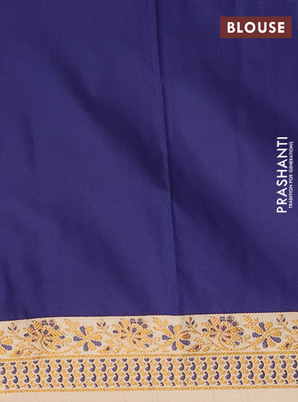 Semi banarasi katan saree navy blue and beige with plain body and zari woven border