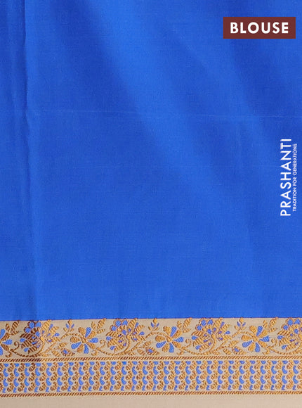 Semi banarasi katan saree cs blue and beige with plain body and zari woven border