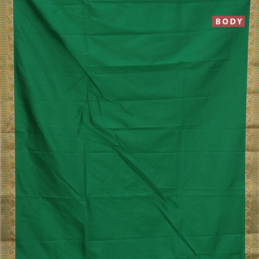 Semi banarasi katan saree green and sandal with plain body and zari woven border