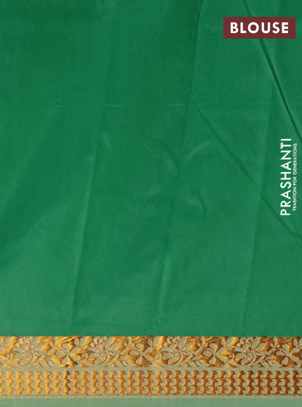 Semi banarasi katan saree green and sandal with plain body and zari woven border