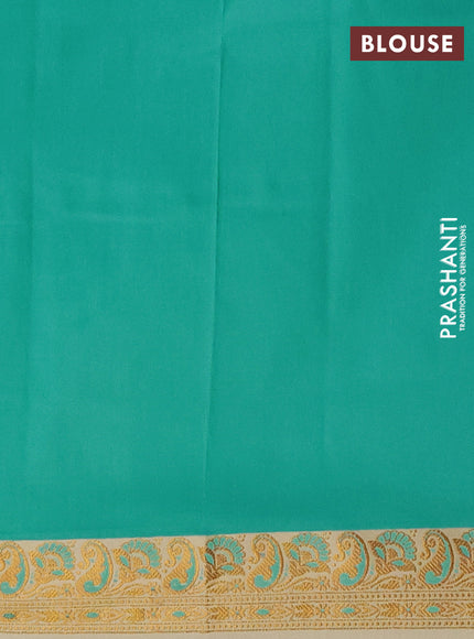 Semi banarasi katan saree teal green and sandal with plain body and thread & zari woven border