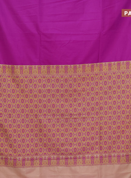 Semi banarasi katan saree purple and sandal with plain body and thread & zari woven border