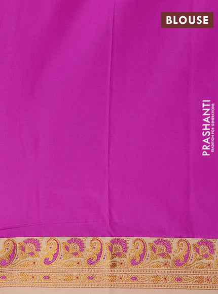 Semi banarasi katan saree purple and sandal with plain body and thread & zari woven border