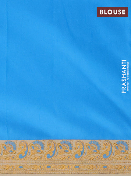 Semi banarasi katan saree light blue and cream with plain body and thread & zari woven border