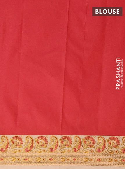 Semi banarasi katan saree red and sandal with plain body and thread & zari woven border