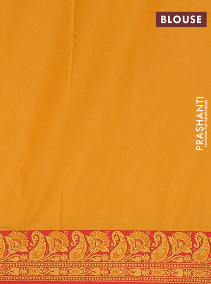 Semi banarasi katan saree mango yellow and red with plain body and thread & zari woven border