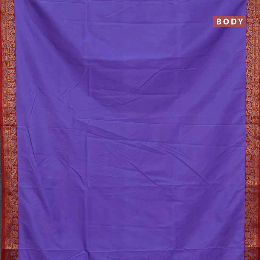 Semi banarasi katan saree lavender shade and red with plain body and thread & zari woven border