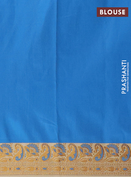 Semi banarasi katan saree cs blue and cream with plain body and thread & zari woven border