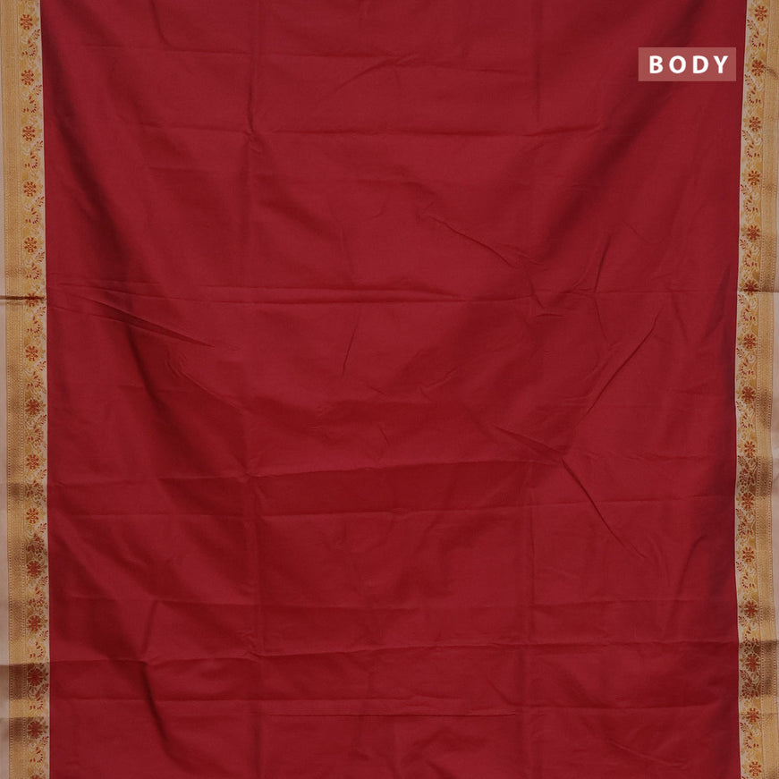 Semi banarasi katan saree maroon and sandal with plain body and zari woven border