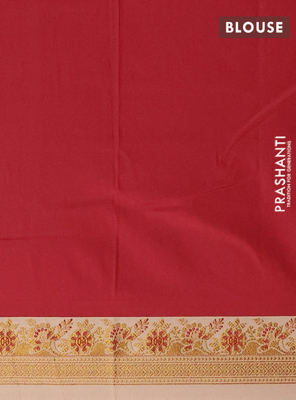 Semi banarasi katan saree maroon and sandal with plain body and zari woven border