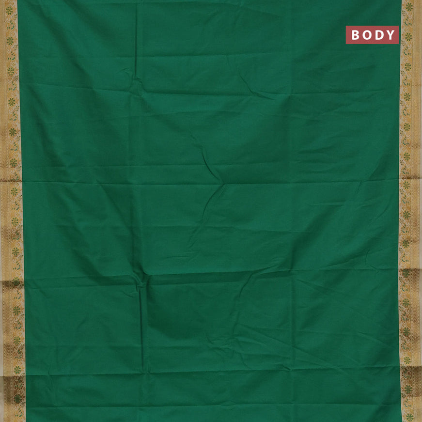 Semi banarasi katan saree green and sandal with plain body and zari woven border