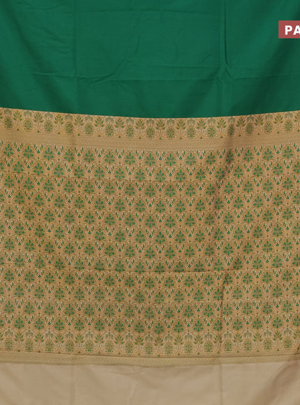 Semi banarasi katan saree green and sandal with plain body and zari woven border