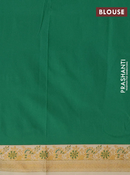 Semi banarasi katan saree green and sandal with plain body and zari woven border