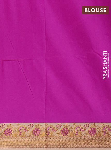 Semi banarasi katan saree purple and sandal with plain body and zari woven border