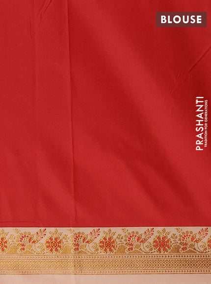 Semi banarasi katan saree red and sandal with plain body and zari woven border