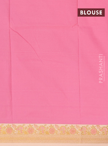 Semi banarasi katan saree pink and sandal with plain body and zari woven border