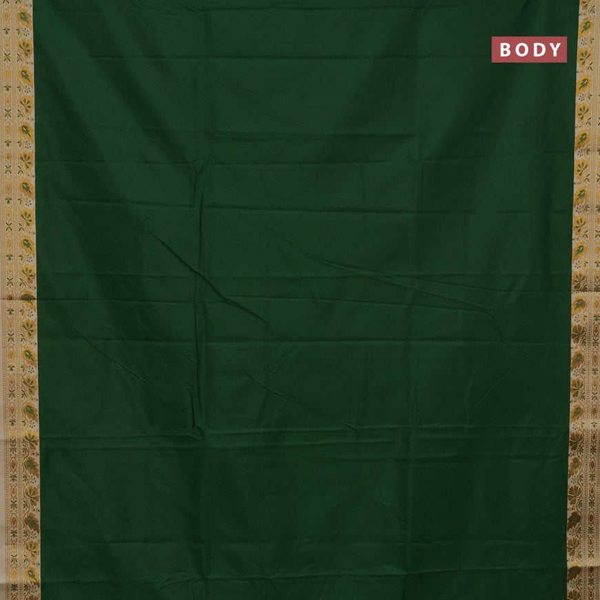 Semi banarasi katan saree dark green and beige with plain body and zari woven border