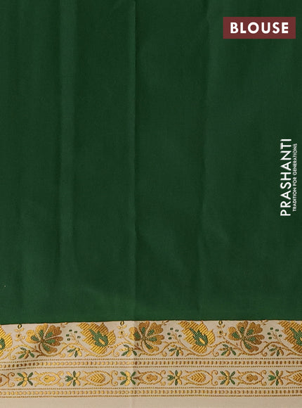 Semi banarasi katan saree dark green and beige with plain body and zari woven border