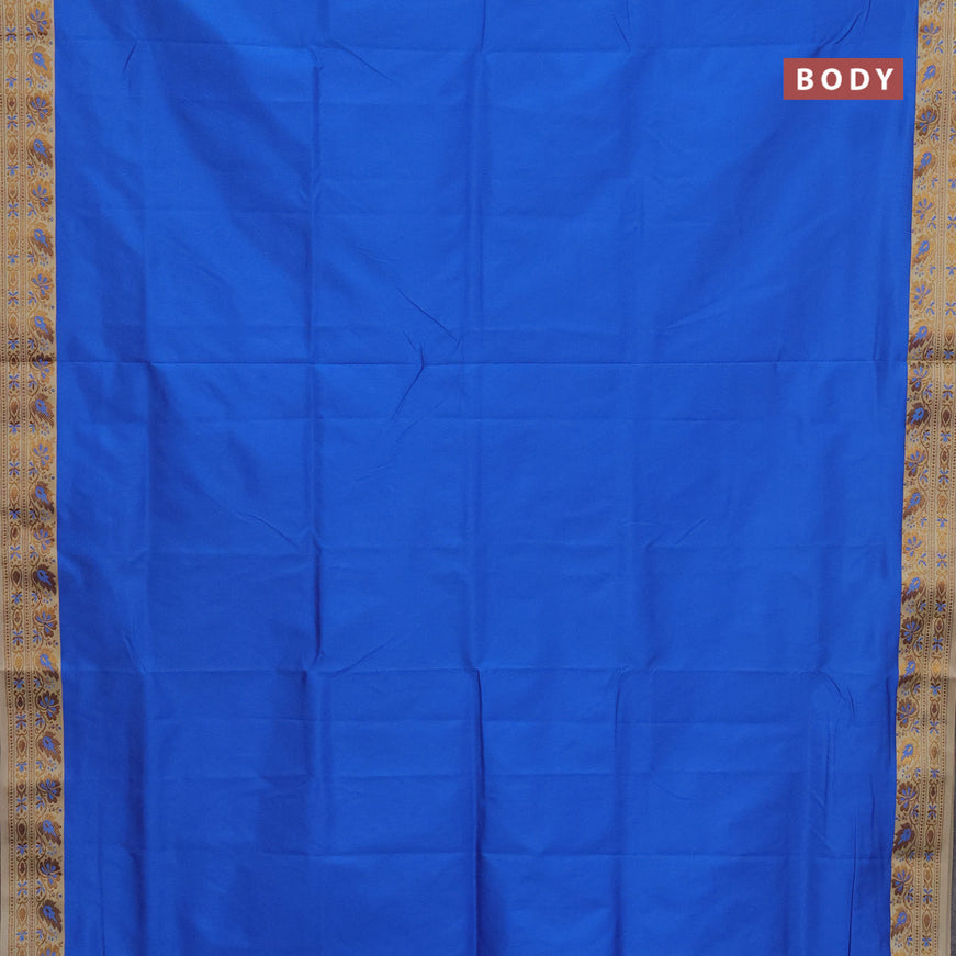 Semi banarasi katan saree blue and beige with plain body and zari woven border