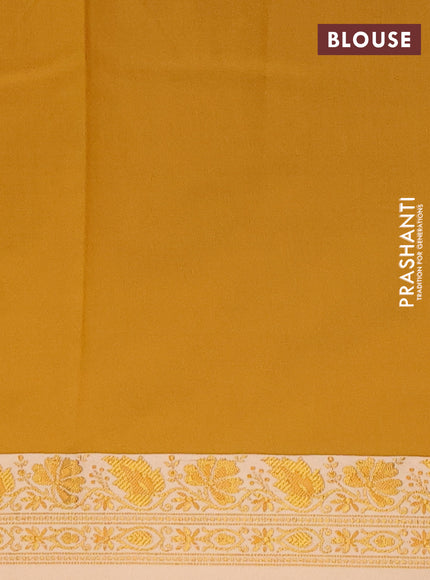 Semi banarasi katan saree mustard yellow and beige with plain body and zari woven border