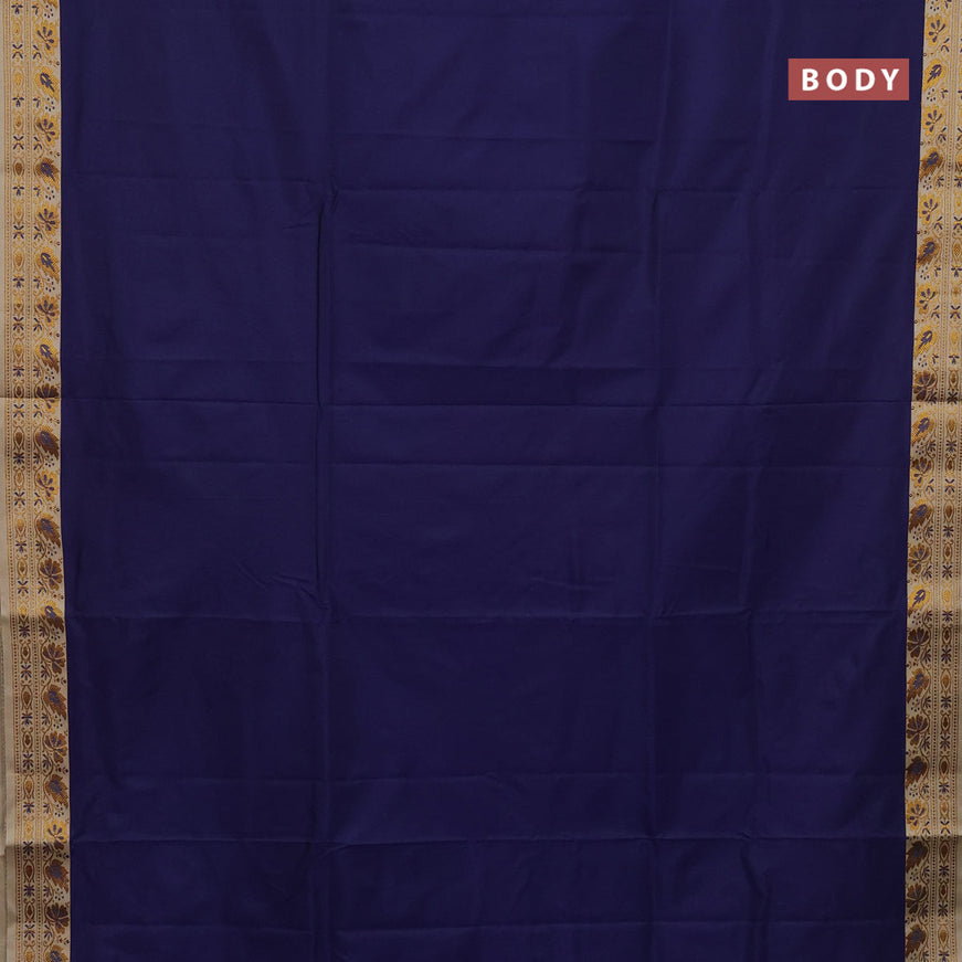 Semi banarasi katan saree navy blue and beige with plain body and zari woven border