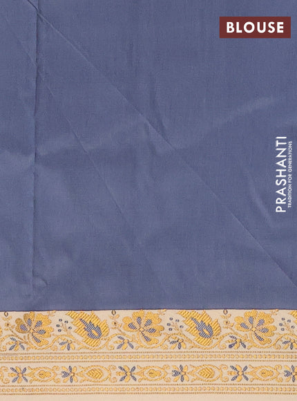 Semi banarasi katan saree grey and beige with plain body and zari woven border