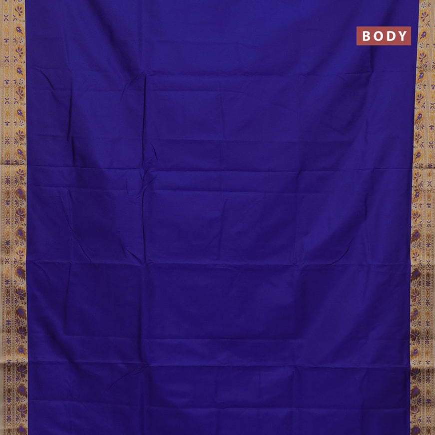 Semi banarasi katan saree blue and beige with plain body and zari woven border