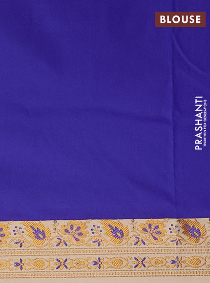 Semi banarasi katan saree blue and beige with plain body and zari woven border