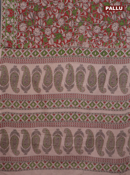 Kalamkari cotton saree maroon and green with allover prints and printed border