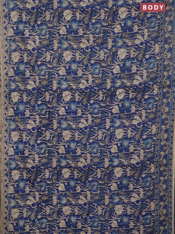 Kalamkari cotton saree blue with allover prints and printed border