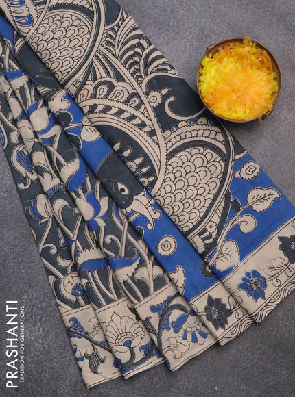 Kalamkari cotton saree grey and beige with allover prints and printed border