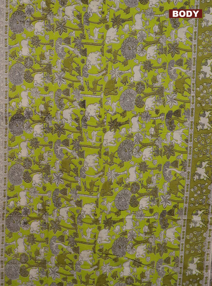 Kalamkari cotton saree lime green and mehendi green with allover prints and printed border