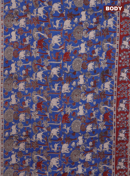 Kalamkari cotton saree blue and maroon with allover prints and printed border