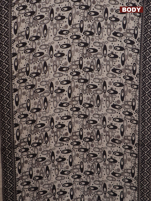 Kalamkari cotton saree beige and black with geometric prints and printed border