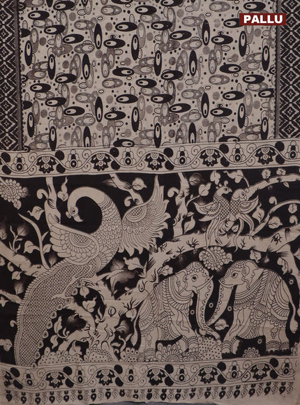 Kalamkari cotton saree beige and black with geometric prints and printed border