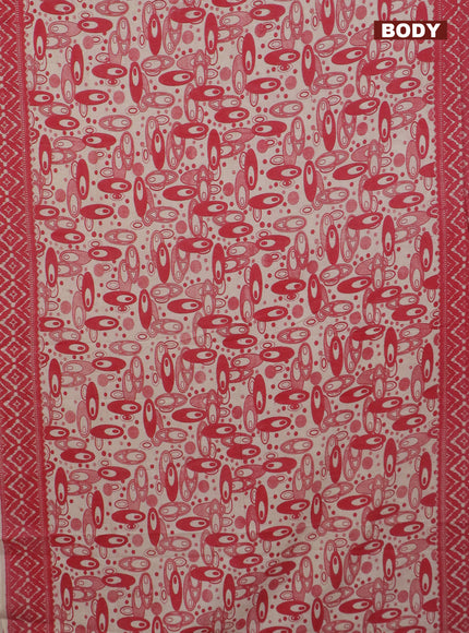 Kalamkari cotton saree beige and red with geometric prints and printed border