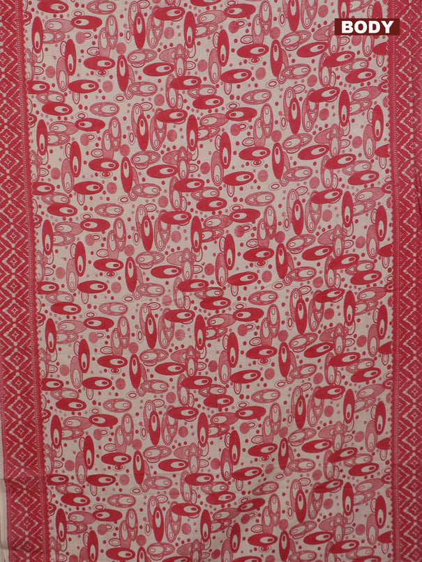 Kalamkari cotton saree beige and red with geometric prints and printed border