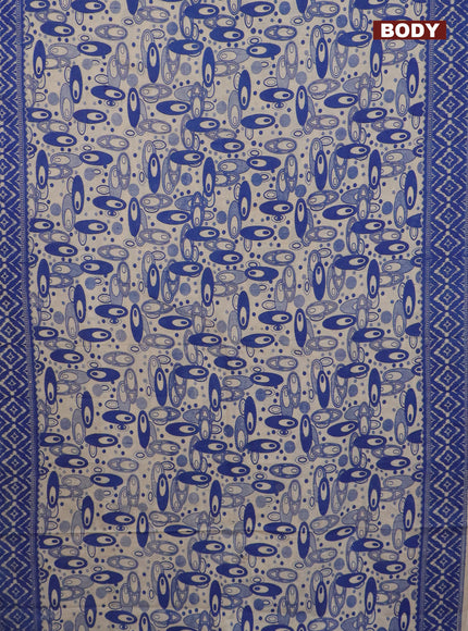 Kalamkari cotton saree beige and blue with geometric prints and printed border