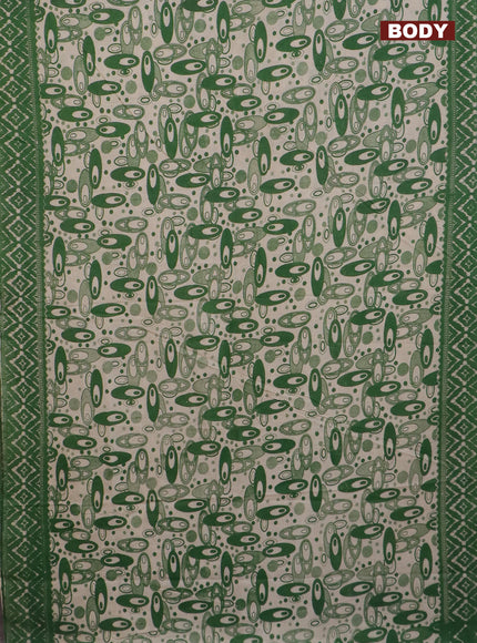 Kalamkari cotton saree beige and green with geometric prints and printed border